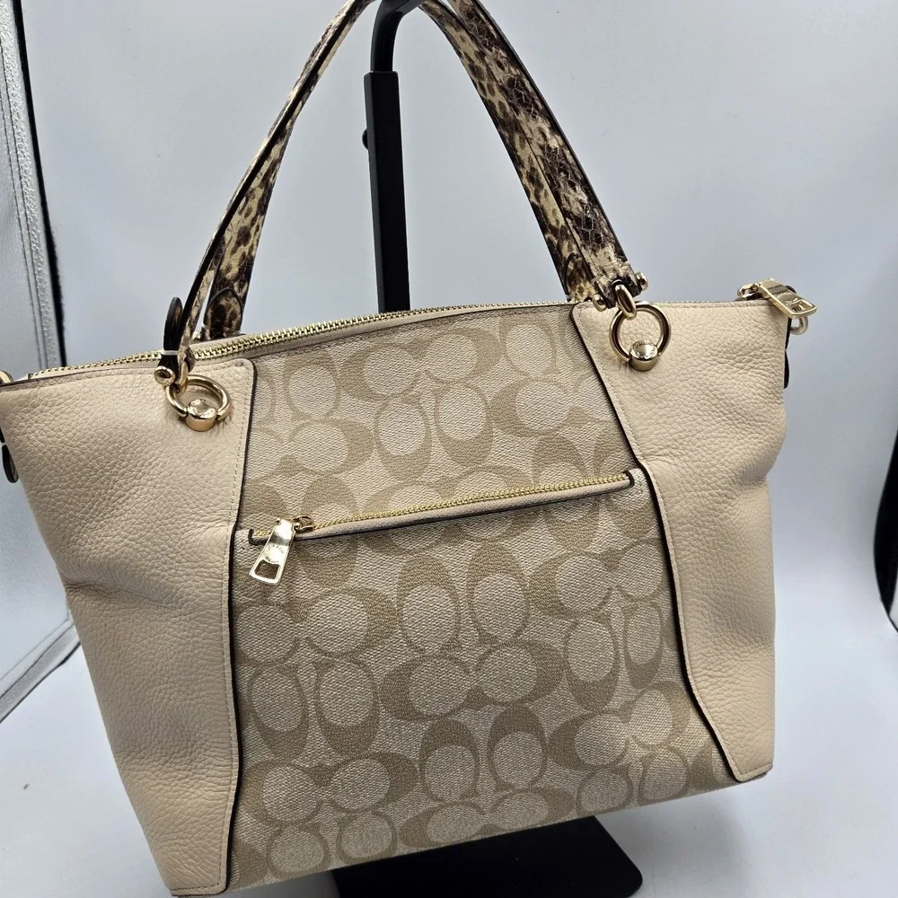 Coach Kacey Satchel Bag C7261 In Colorblock Signature Canvas Tan Double Handle